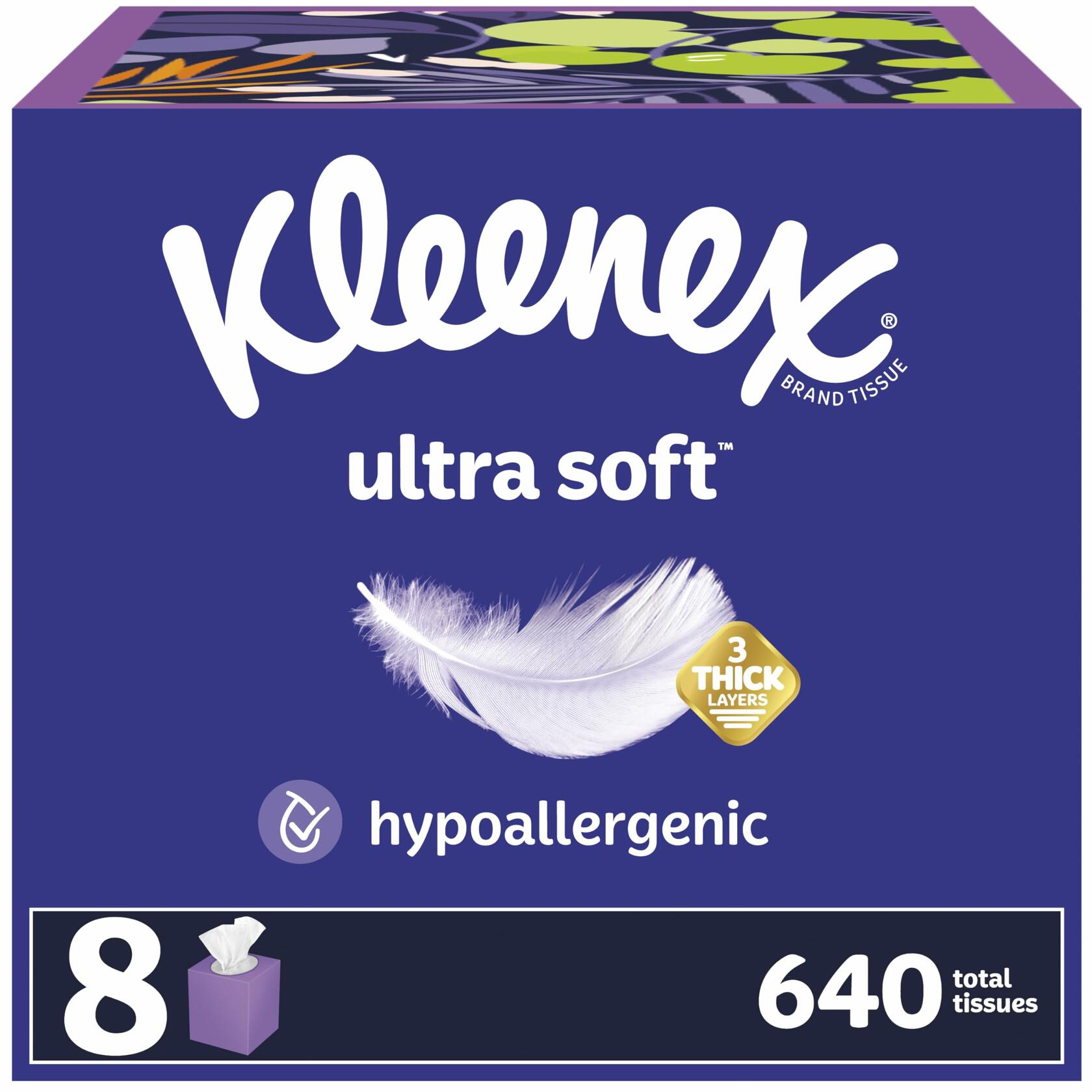 Kleenex Ultra Soft Facial Tissues, 8 Cube Boxes, 80 Tissues per Box, 3-Ply