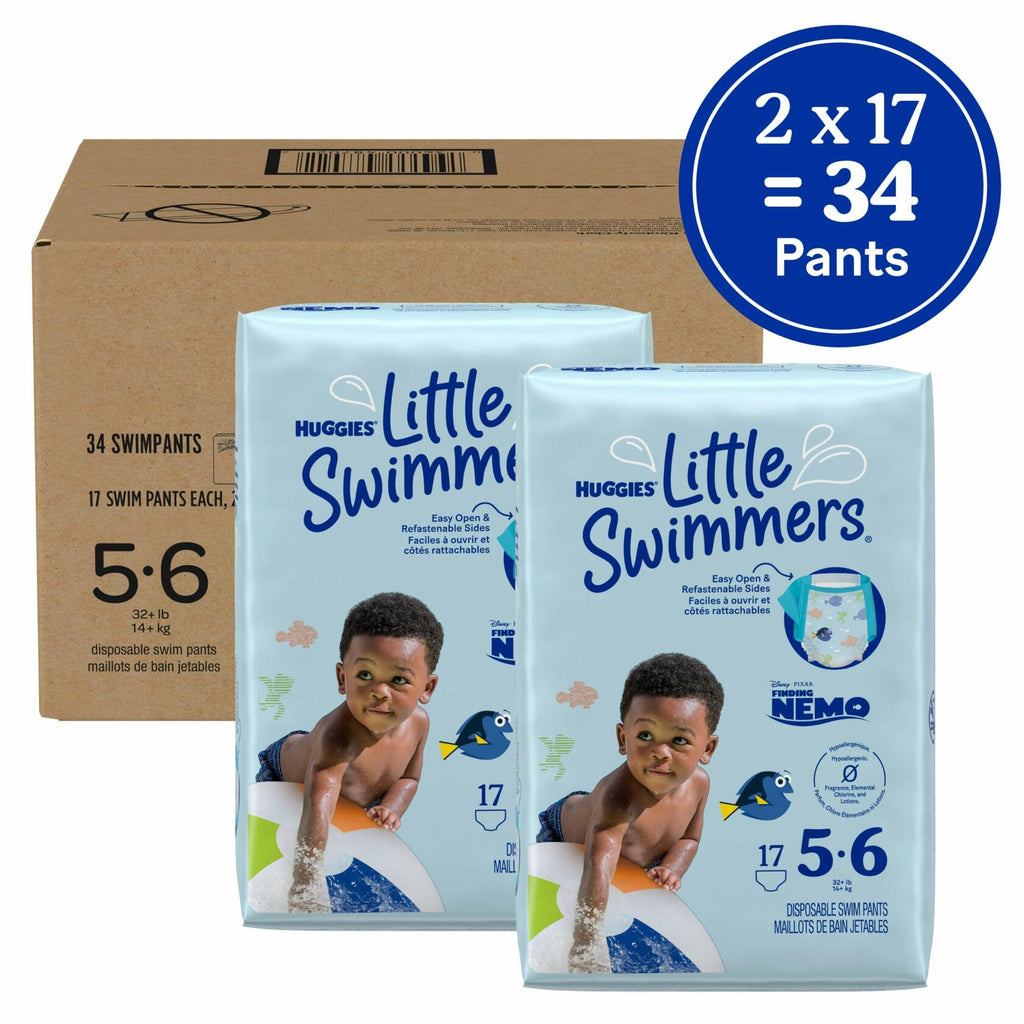 34 Ct Huggies Little Swimmers Disposable Swim Diapers, Size 5-6 (32+ lbs) (2