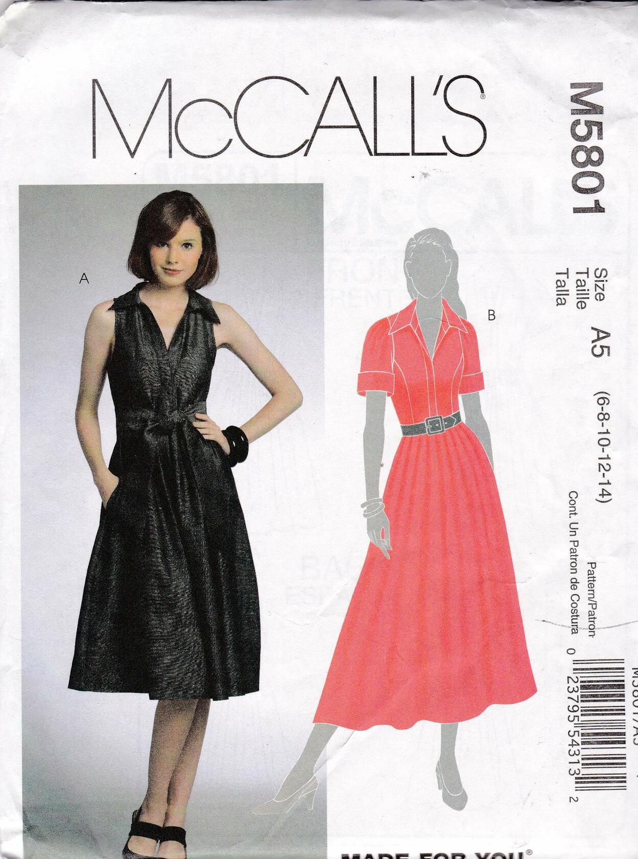 Flared Dress McCall's Sewing Pattern 5801 Misses' Size 6 8 10 12 14