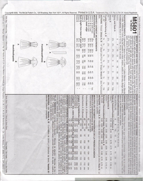 Flared Dress McCall's Sewing Pattern 5801 Misses' Size 6 8 10 12 14