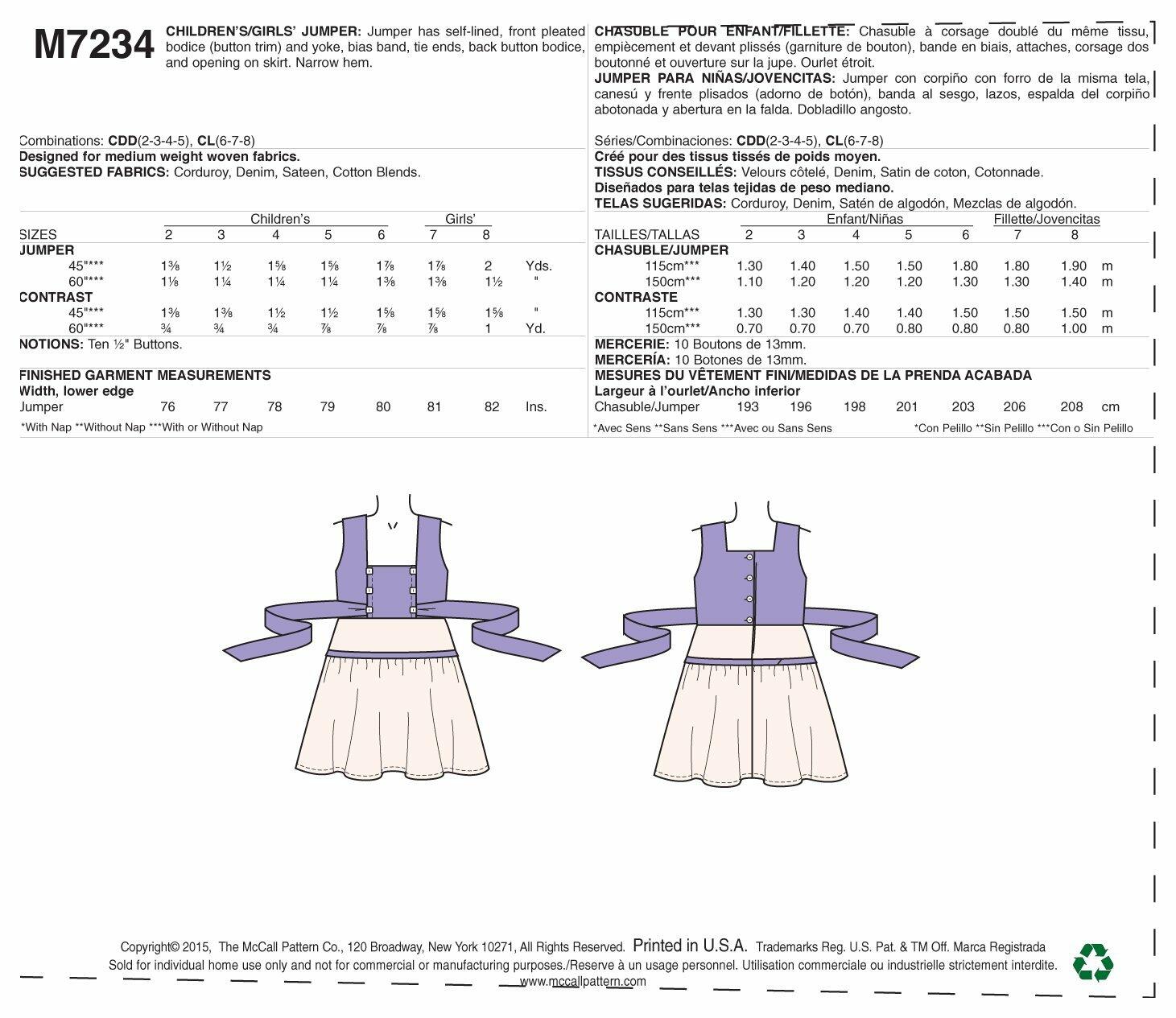 McCall's Patterns M7234 Children's/Girls' Jumper, CDD (2-3-4-5)