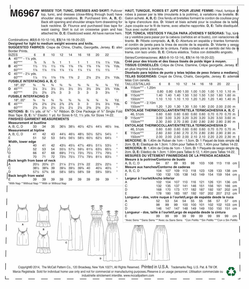 McCall Pattern Company M6967 Misses' Top, Tunic, Dresses and Skirt, Size E5