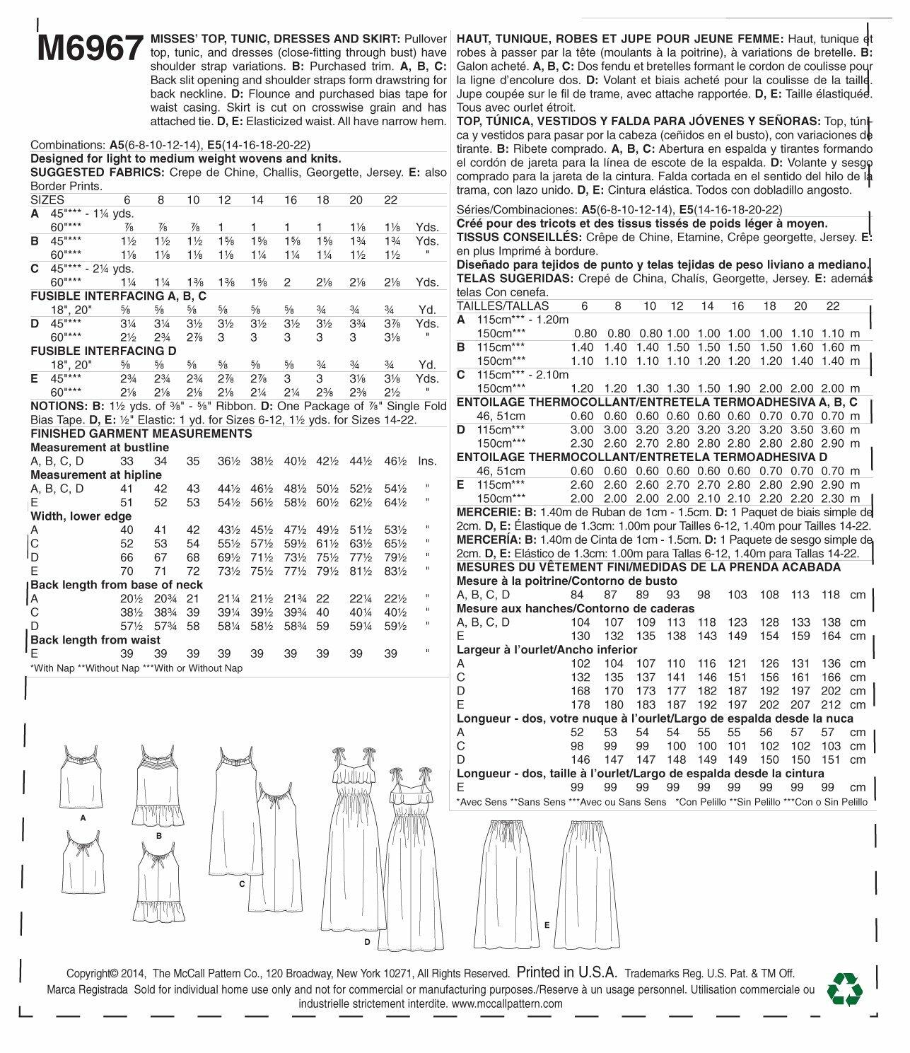 McCall Pattern Company M6967 Misses' Top, Tunic, Dresses and Skirt, Size E5