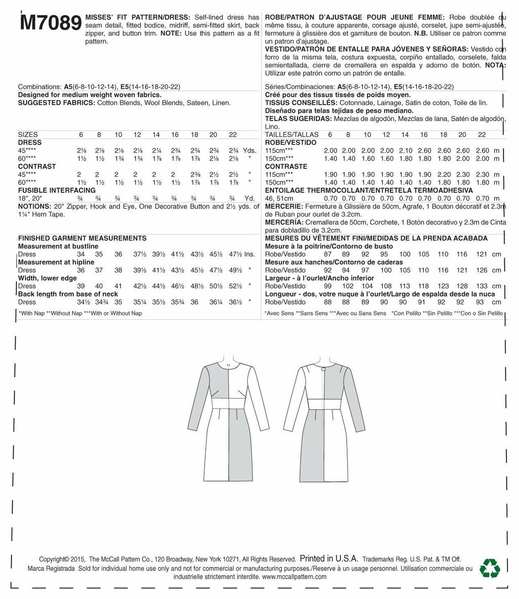 McCall's Pattern Company M7089 Misses' Fit Pattern/Dresses, Size E5