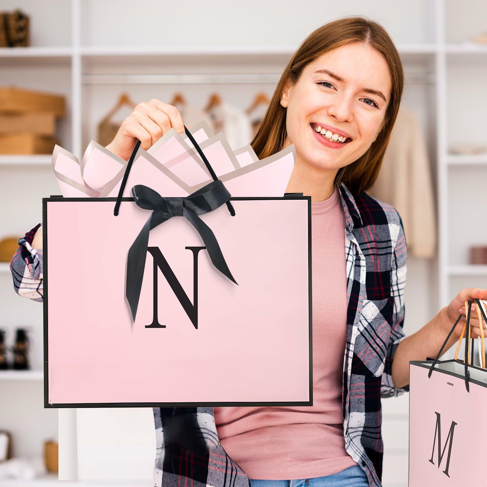 QLSKO Personalized Initial Paper Bag for Women Grils, N-Medium  Monogrammed Gift