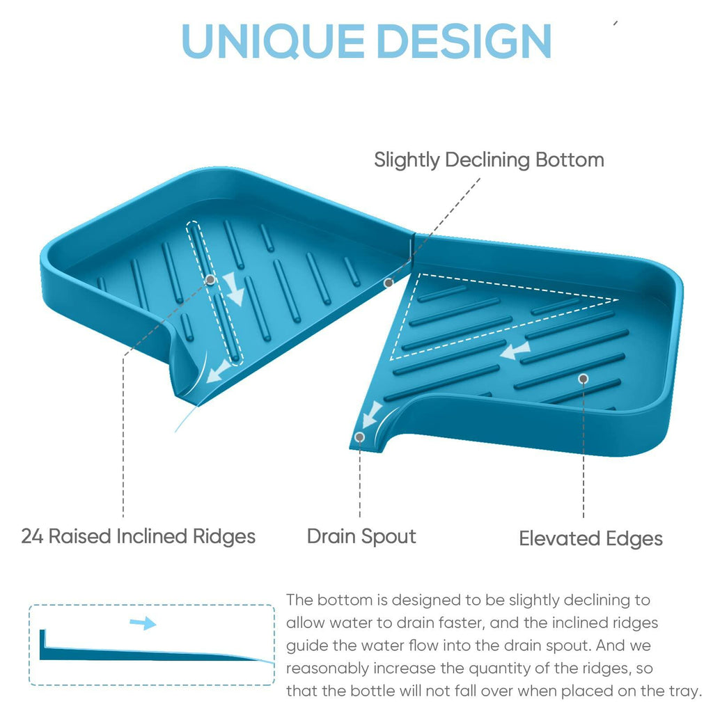 Premium Silicone Soap Holder for Bathroom & Kitchen Sink - Self Draining Tray