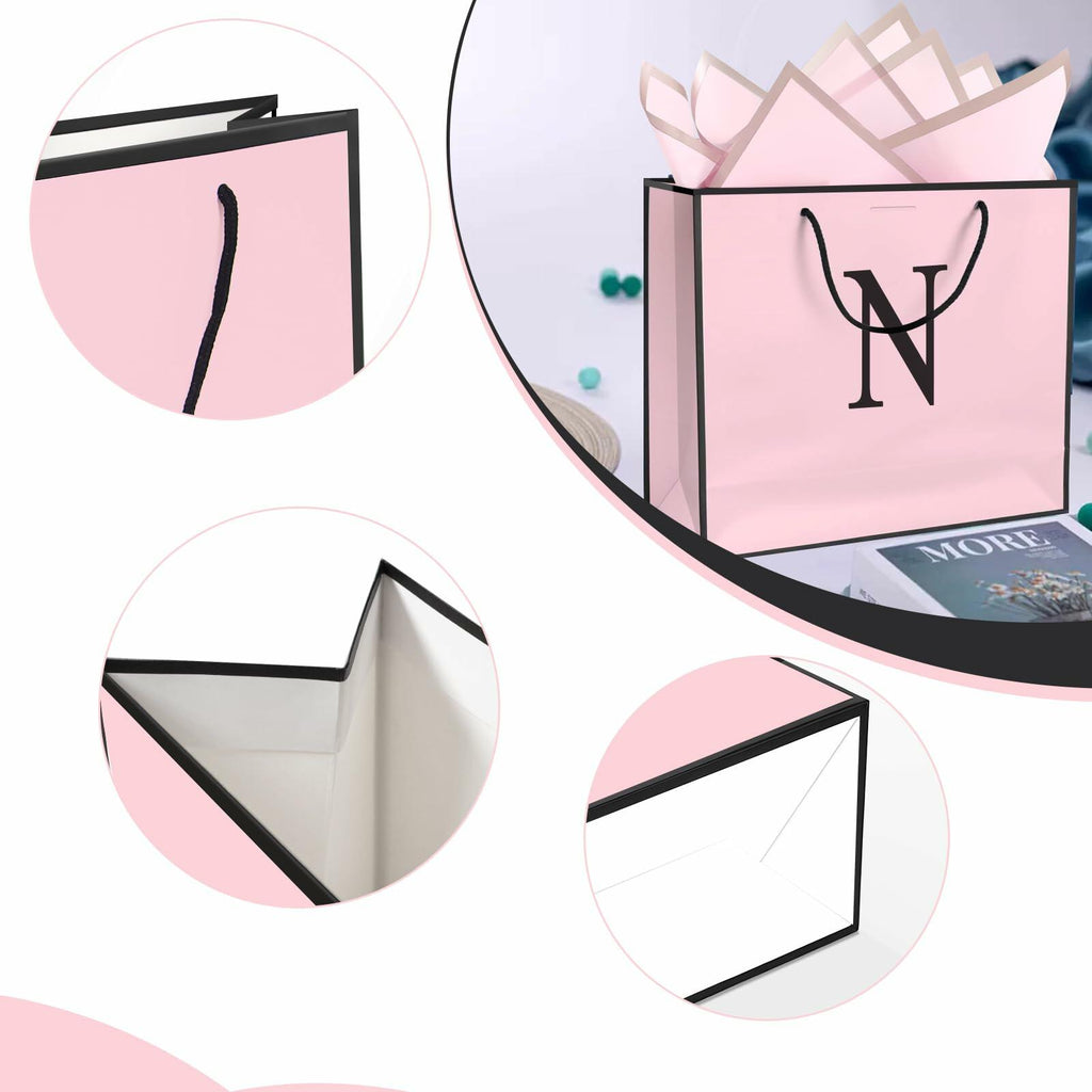 QLSKO Personalized Initial Paper Bag for Women Grils, N-Medium  Monogrammed Gift