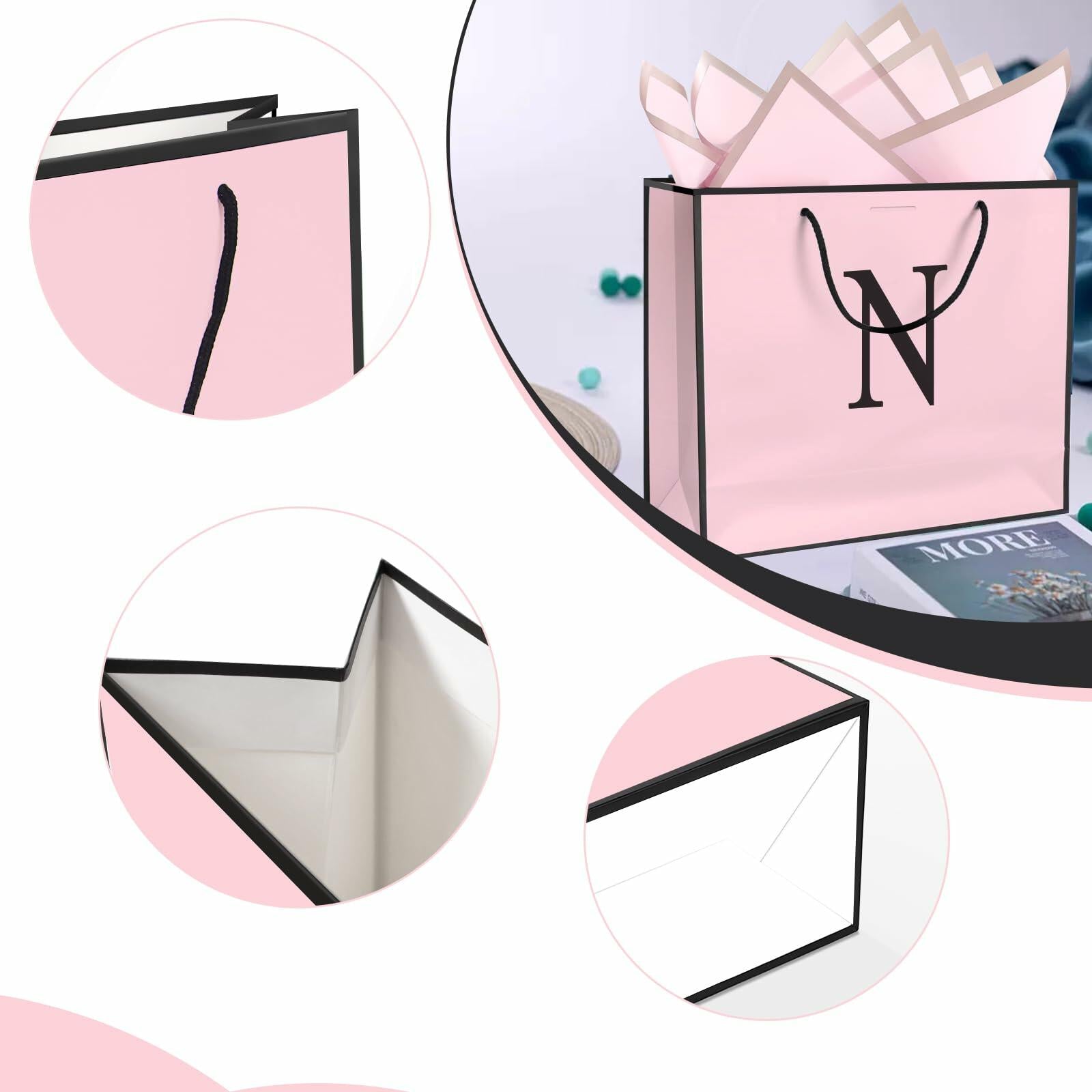 QLSKO Personalized Initial Paper Bag for Women Grils, N-Medium  Monogrammed Gift