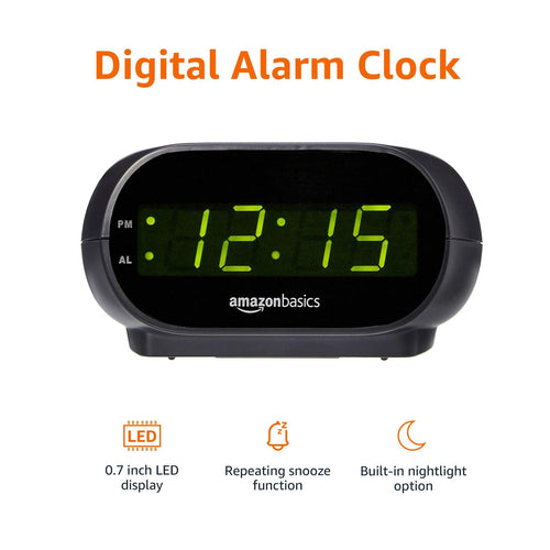 Amazon Basics Small Digital Oval Alarm Clock With LED Display, Nightlight &