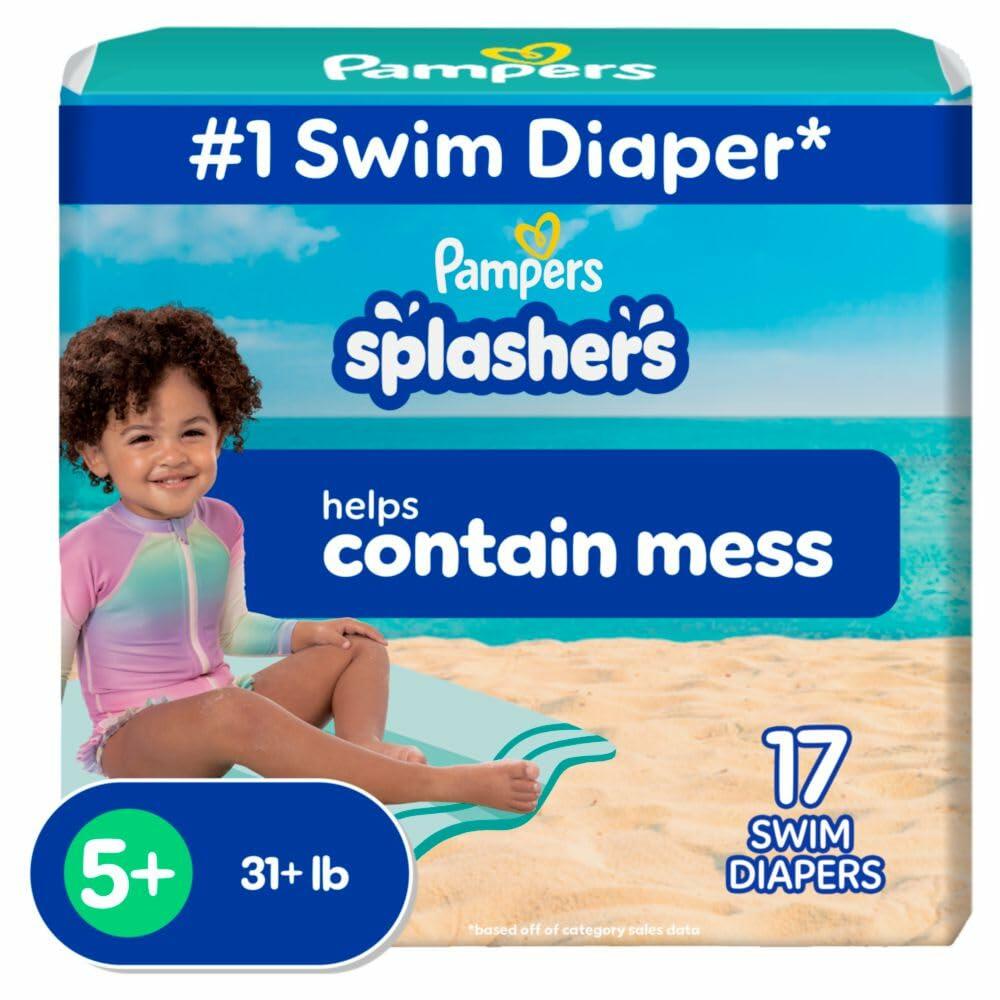 51 Count (3 Packs Of 17) Pampers Swim Diapers - Splashers - Size 5+, 17 Count,