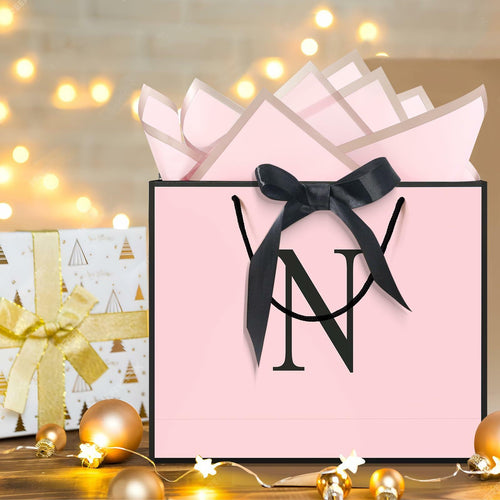 QLSKO Personalized Initial Paper Bag for Women Grils, N-Medium  Monogrammed Gift
