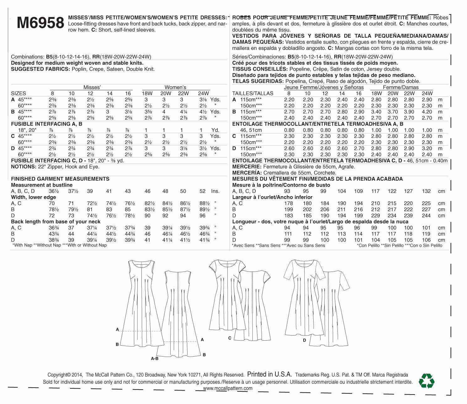 McCall Pattern Company M6958 Misses'/Miss Petite/Women's/Women's Petite Dresses,