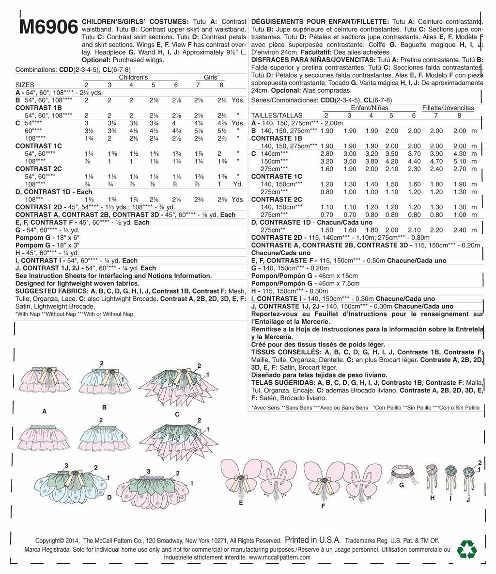 McCall's Pattern Company M6906 Children's/Girls' Costumes Sewing Template, Size