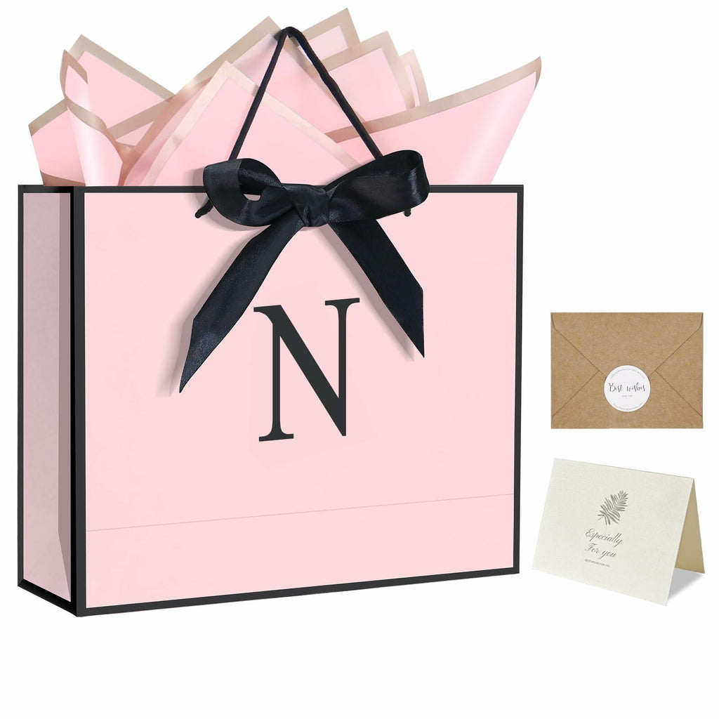QLSKO Personalized Initial Paper Bag for Women Grils, N-Medium  Monogrammed Gift