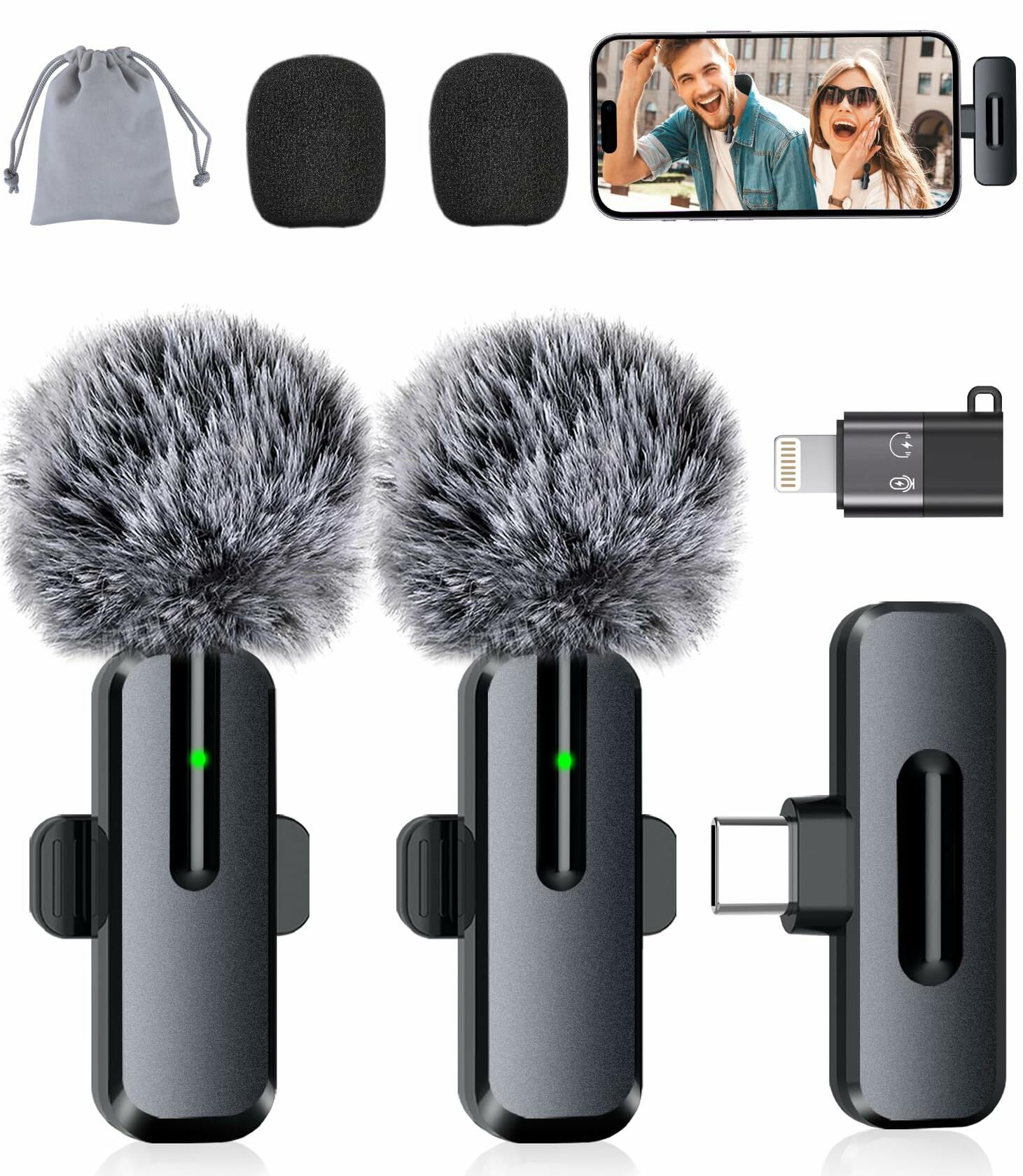 2 Pack ZOPPLM Wireless Mini Microphone for iPhone -  Lavalier Bluetooth