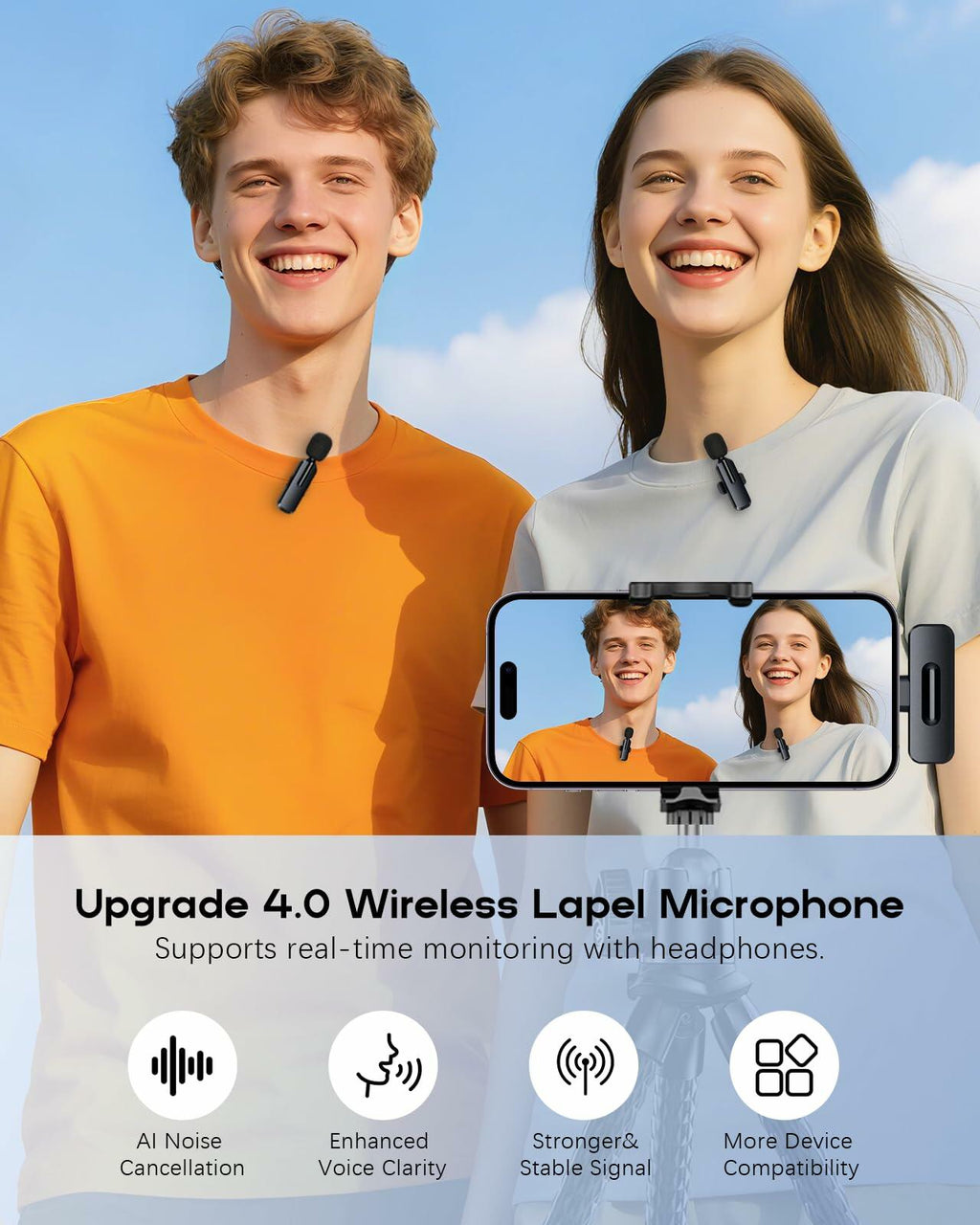 2 Pack ZOPPLM Wireless Mini Microphone for iPhone -  Lavalier Bluetooth