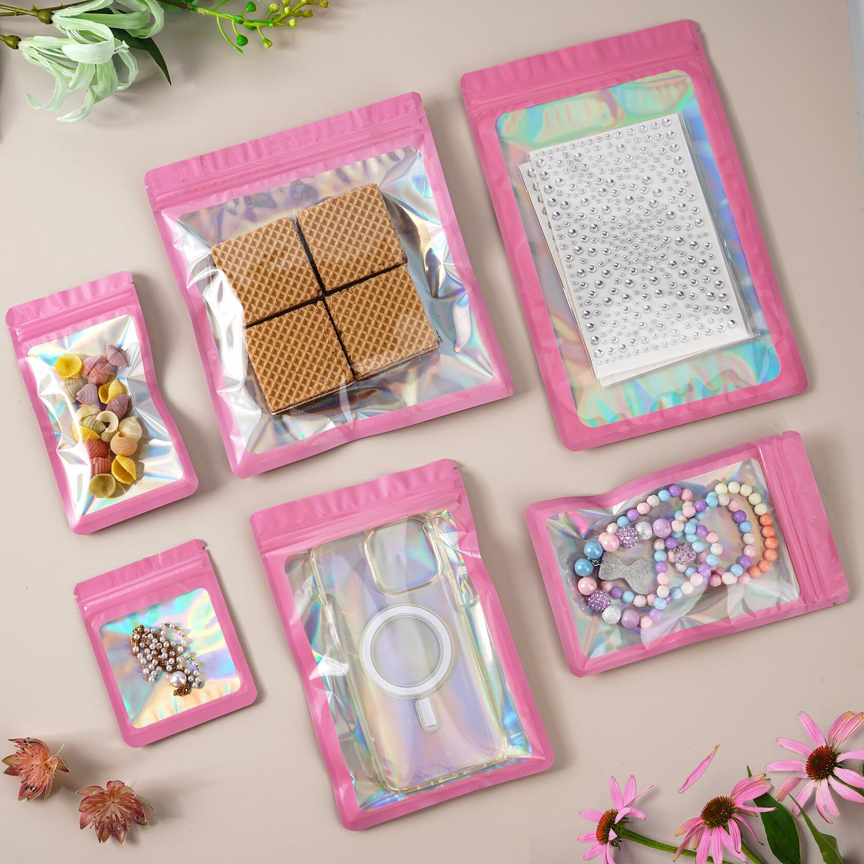 EONJOE 100-pack 4×6 inch mylar bags with clear window holographic resealable