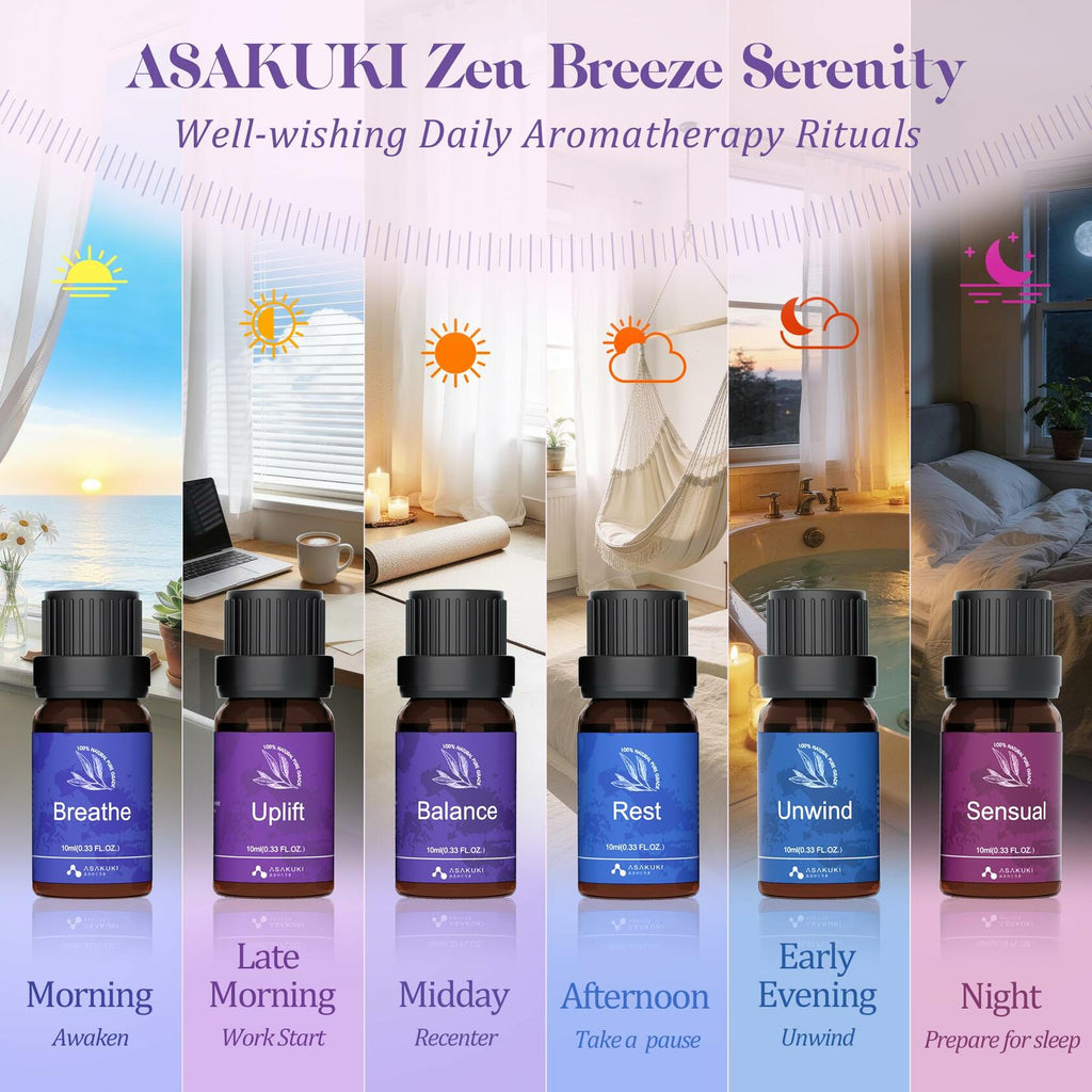 OPEN BOX - ASAKUKI Essential Oils for Diffuser – 6 Mood Essential Oil Blends