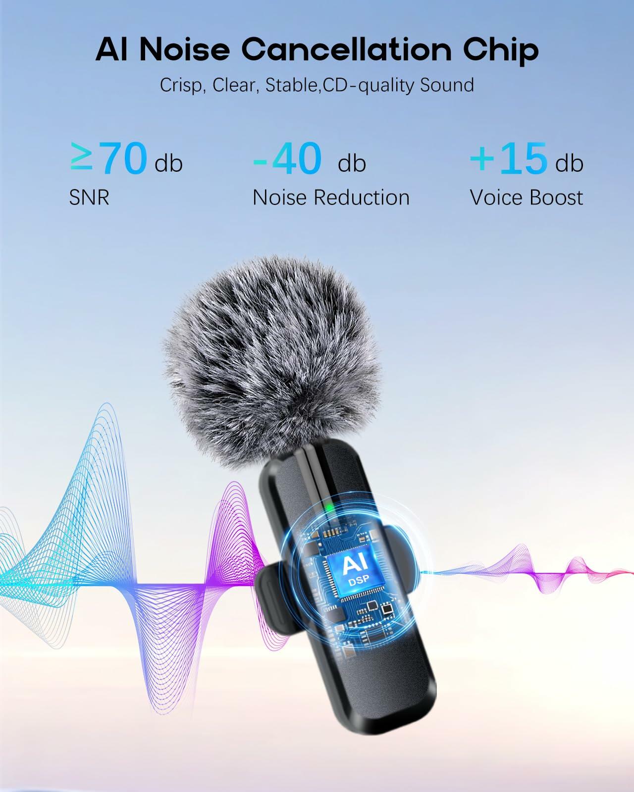 2 Pack ZOPPLM Wireless Mini Microphone for iPhone -  Lavalier Bluetooth