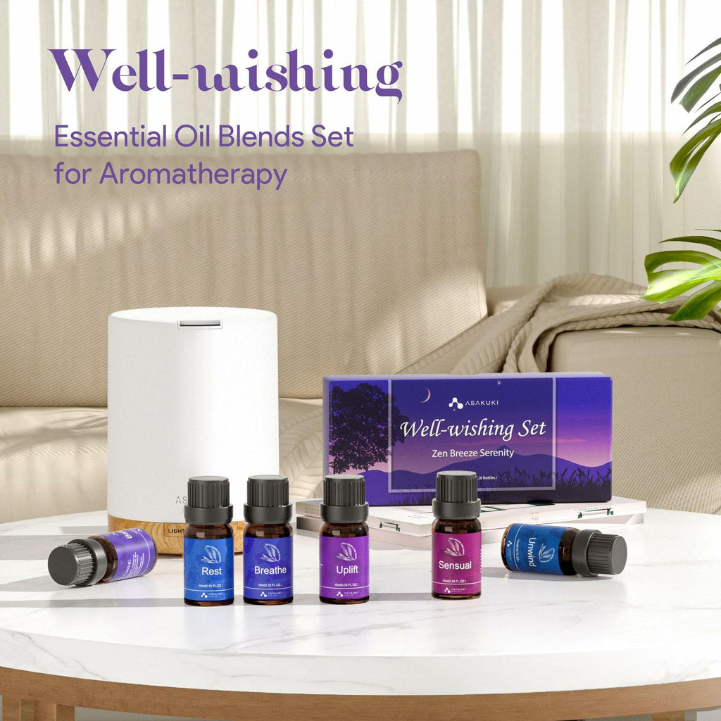 OPEN BOX - ASAKUKI Essential Oils for Diffuser – 6 Mood Essential Oil Blends