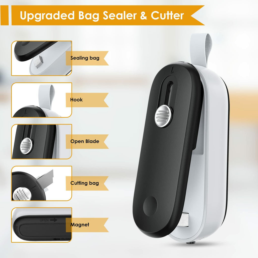 FEPPO Mini Bag Sealer, 2 in 1 Heat Sealer with Cutter, Portable Resealer Machine