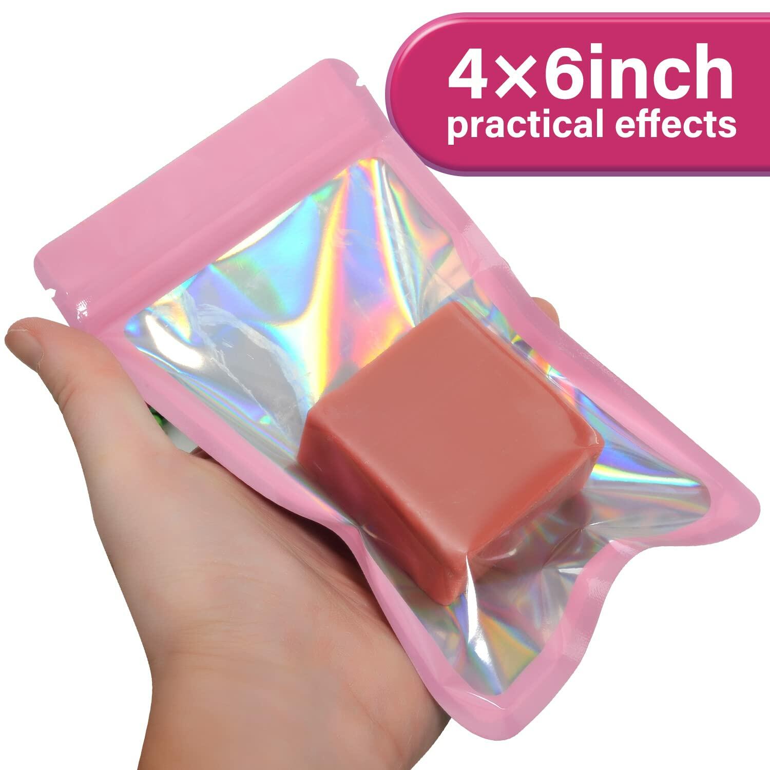 EONJOE 100-pack 4×6 inch mylar bags with clear window holographic resealable