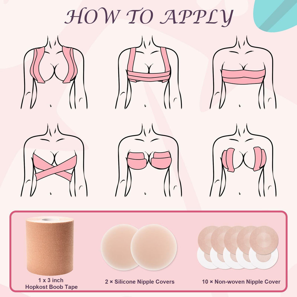 Hopkost Boob Tape Breast Lift Tape for Large Breasts with 2 Pcs Nipple Covers