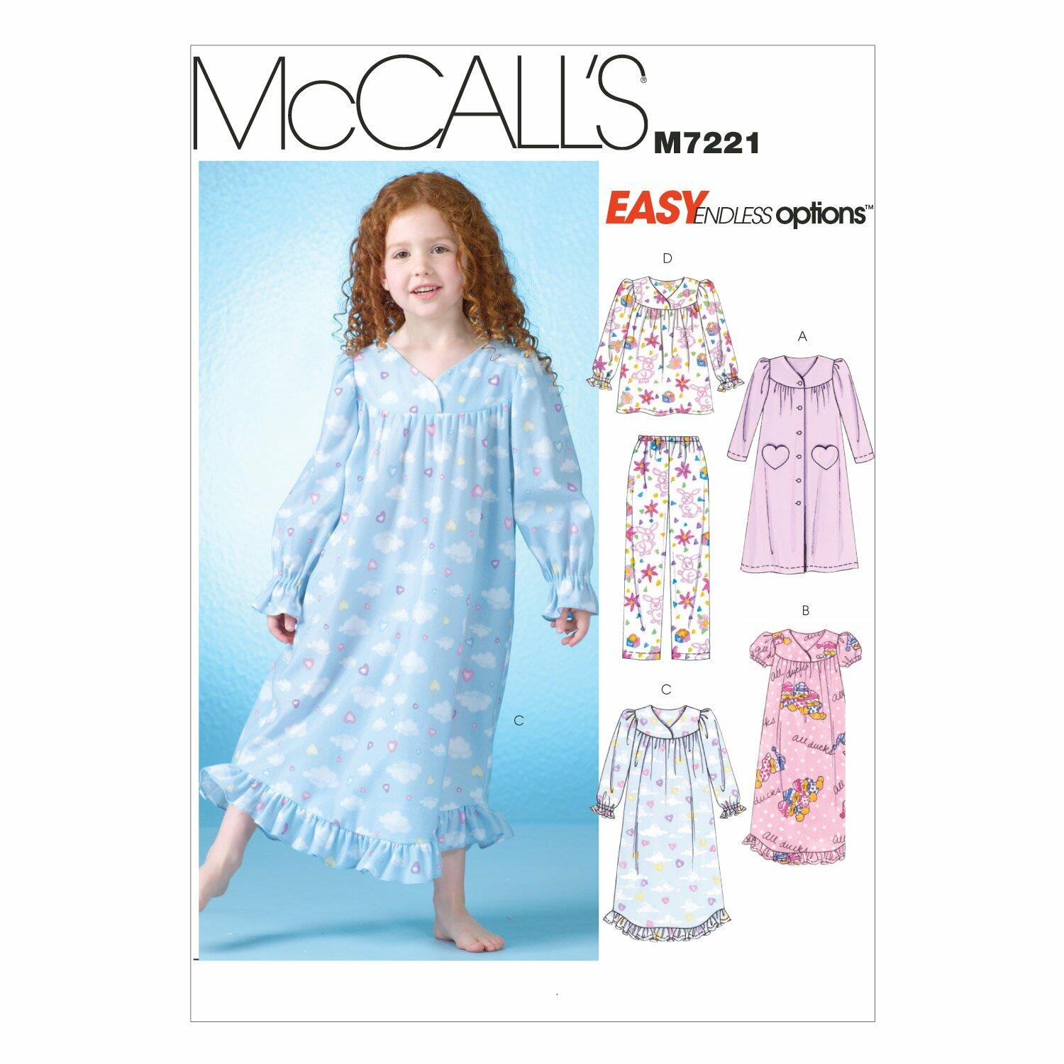 McCall's Patterns M7221 Children's/Girls' Robe, Gowns, Top and Pants Sewing