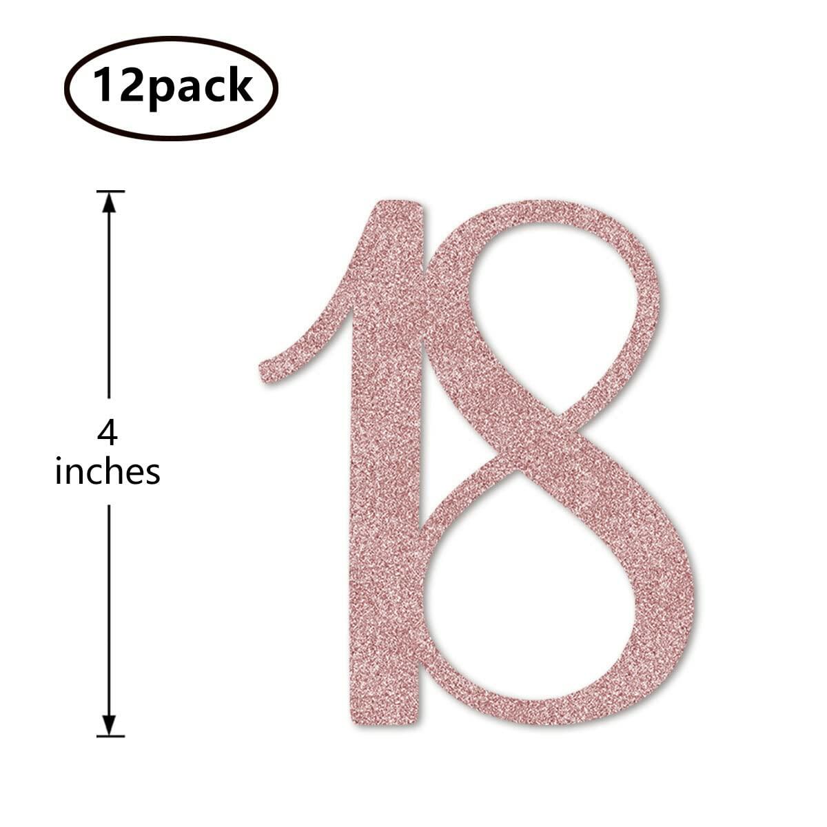 12-Pack Rose Gold 18th Glitter Birthday Centerpiece Sticks, Number 18 Table