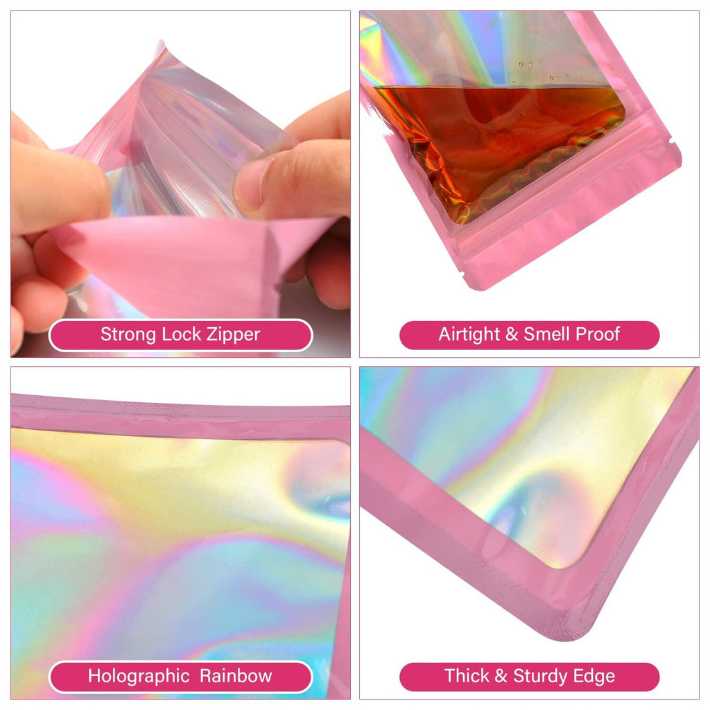 EONJOE 100-pack 4×6 inch mylar bags with clear window holographic resealable