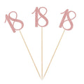 12-Pack Rose Gold 18th Glitter Birthday Centerpiece Sticks, Number 18 Table