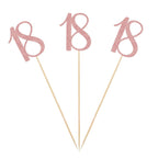 12-Pack Rose Gold 18th Glitter Birthday Centerpiece Sticks, Number 18 Table