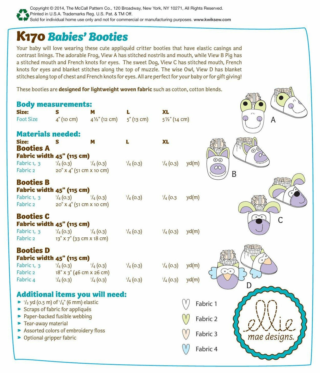 KWIK-SEW PATTERNS K0170 Babies Booties
