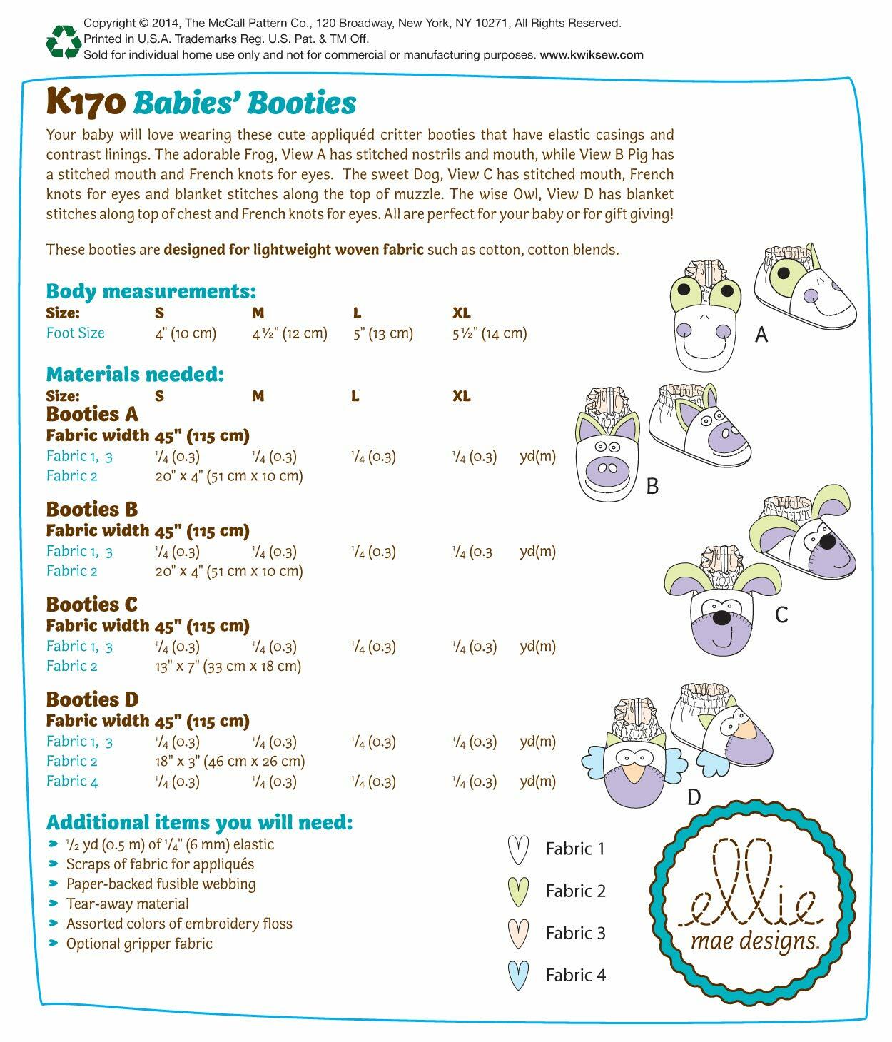 KWIK-SEW PATTERNS K0170 Babies Booties