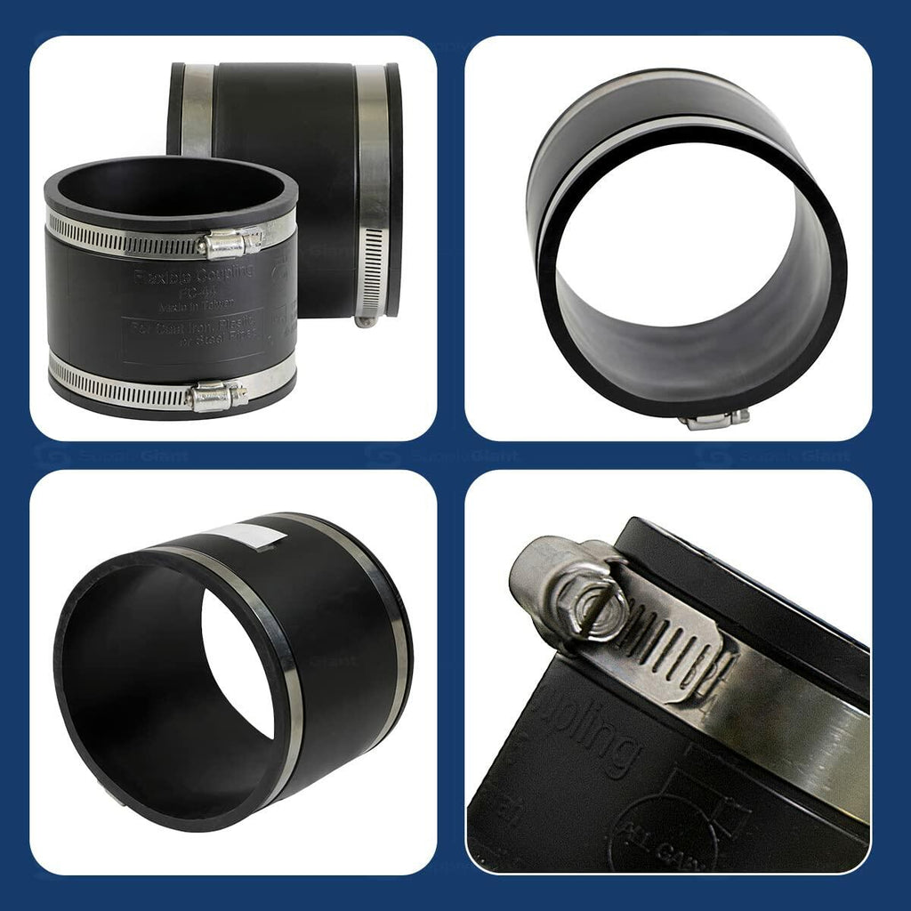 pack of 2 Supply Giant Flexible Pvc Coupling with Stainless Steel Clamps 8 inch