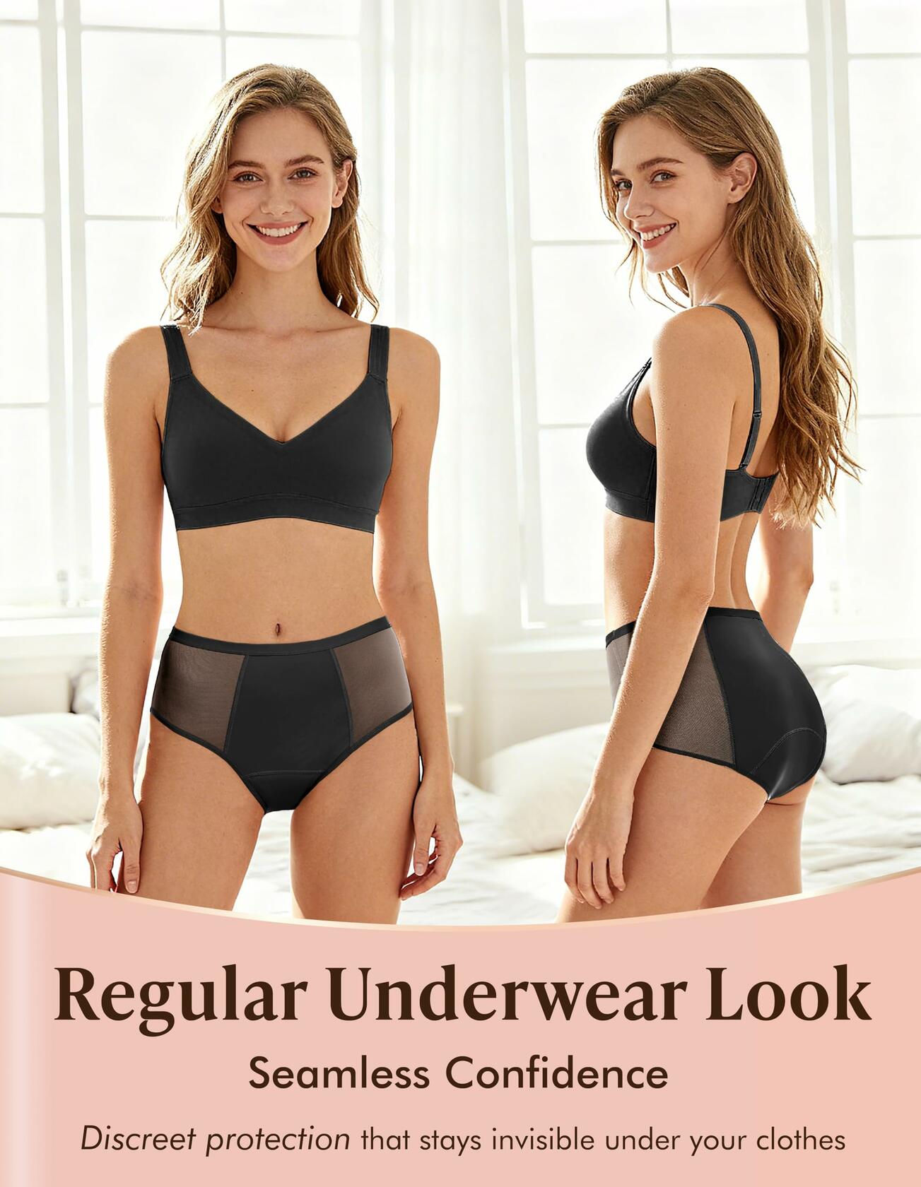 3 Pack 1 Black-2 Beige, XL AIRCUTE Washable Women Urine Incontinence Underwear