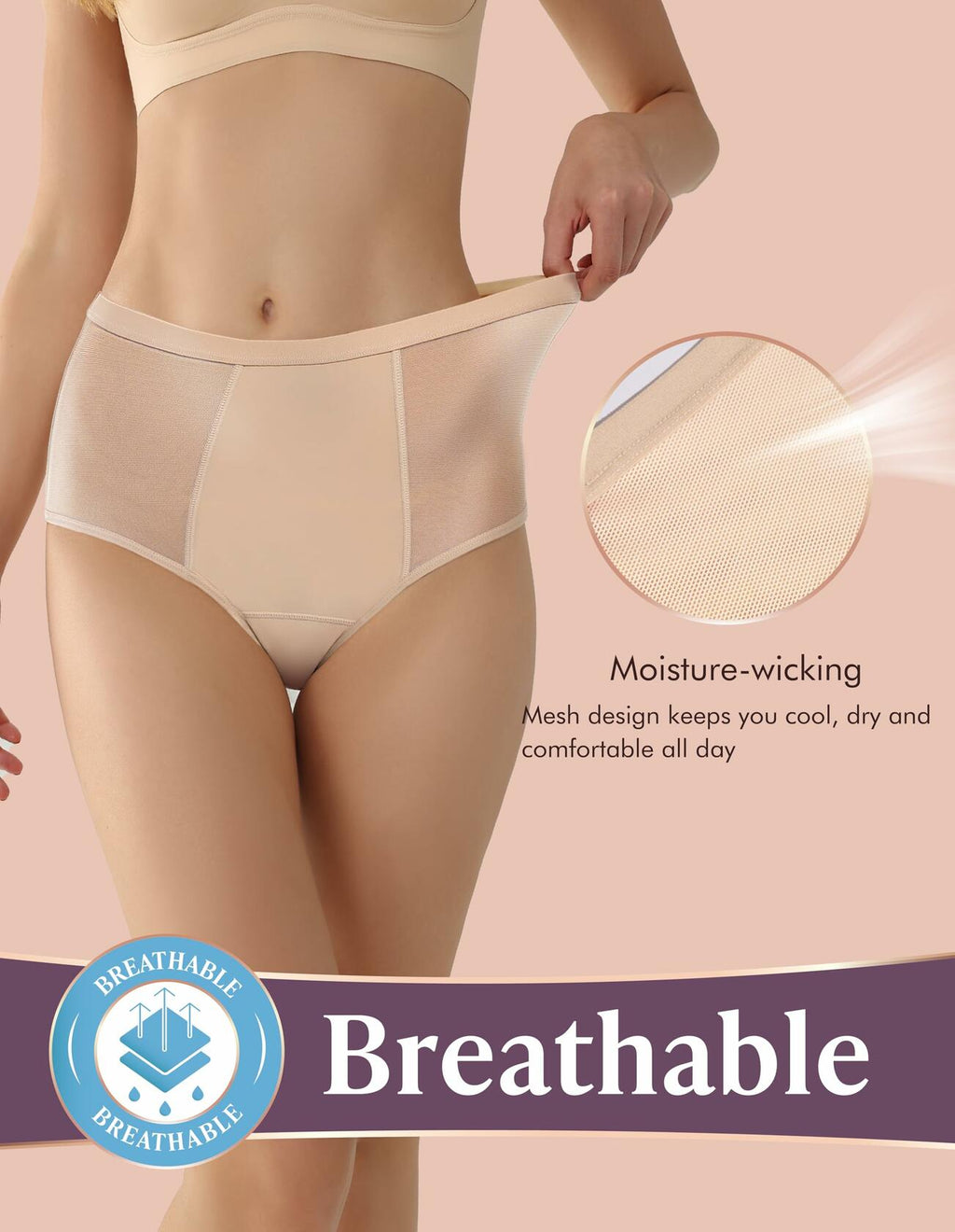 3 Pack 1 Black-2 Beige, XL AIRCUTE Washable Women Urine Incontinence Underwear