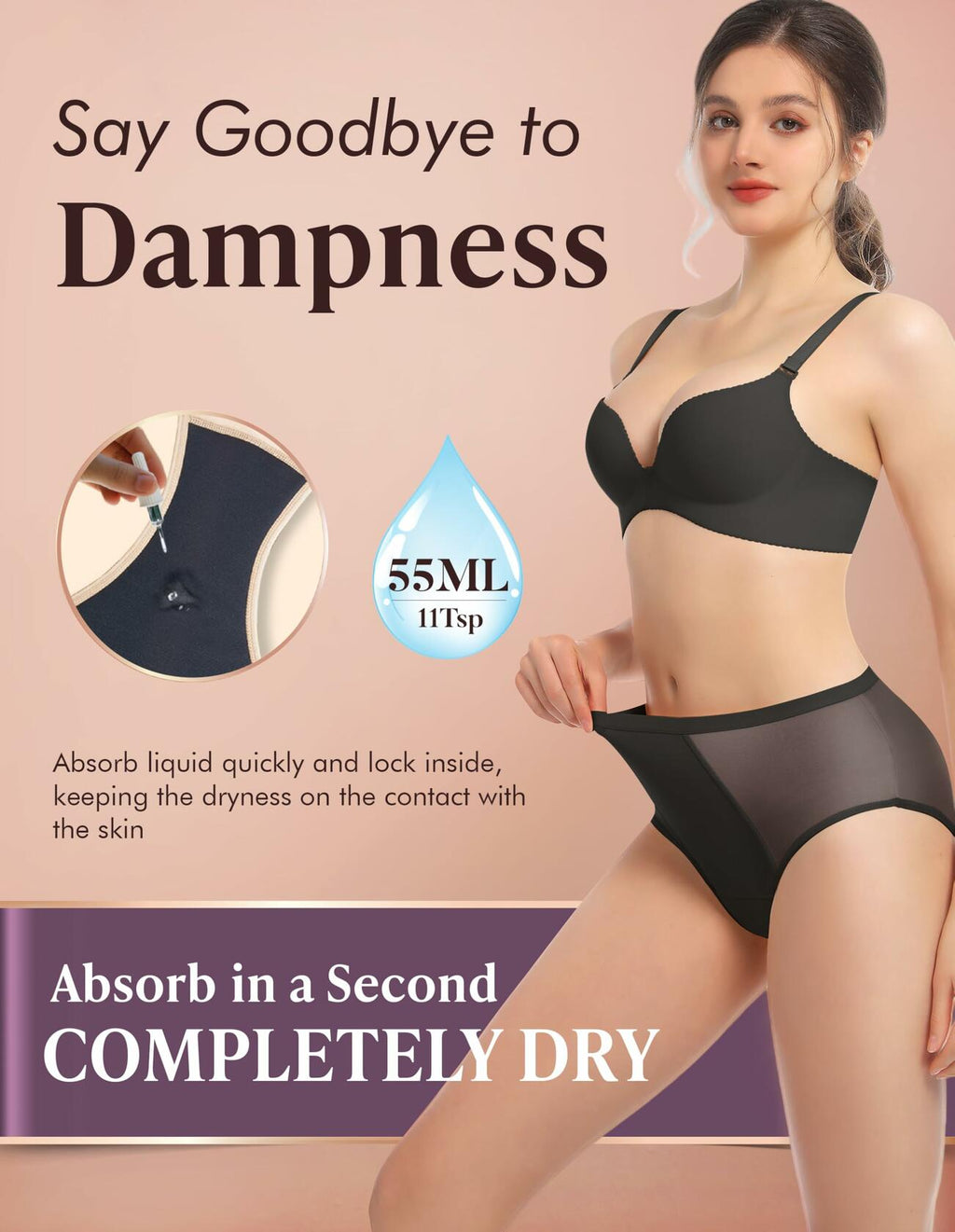 3 Pack 1 Black-2 Beige, XL AIRCUTE Washable Women Urine Incontinence Underwear