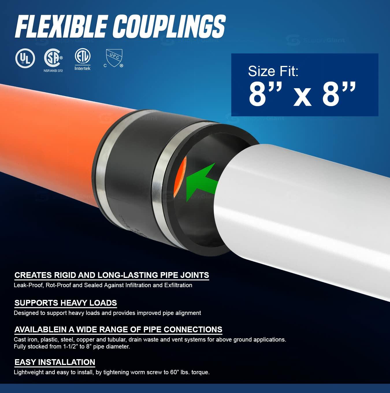 pack of 2 Supply Giant Flexible Pvc Coupling with Stainless Steel Clamps 8 inch