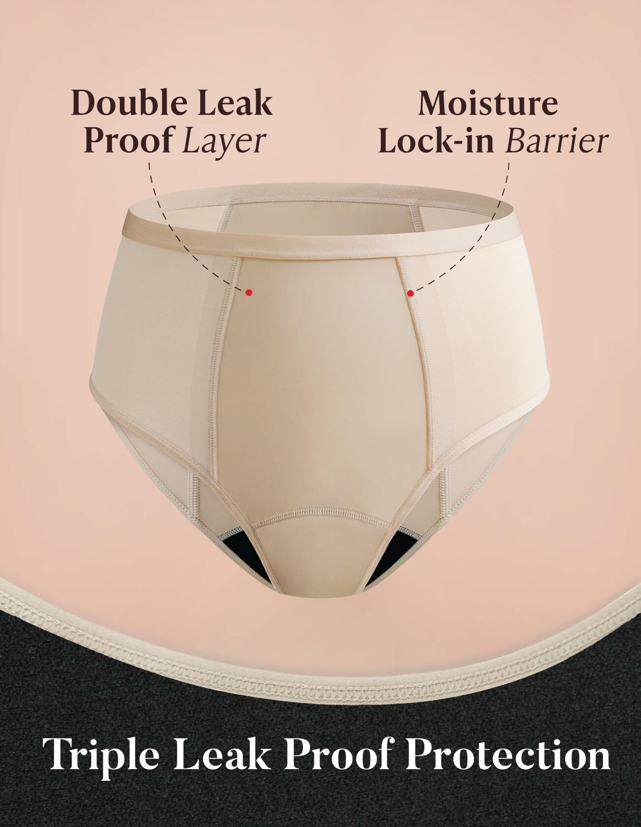 3 Pack 1 Black-2 Beige, XL AIRCUTE Washable Women Urine Incontinence Underwear