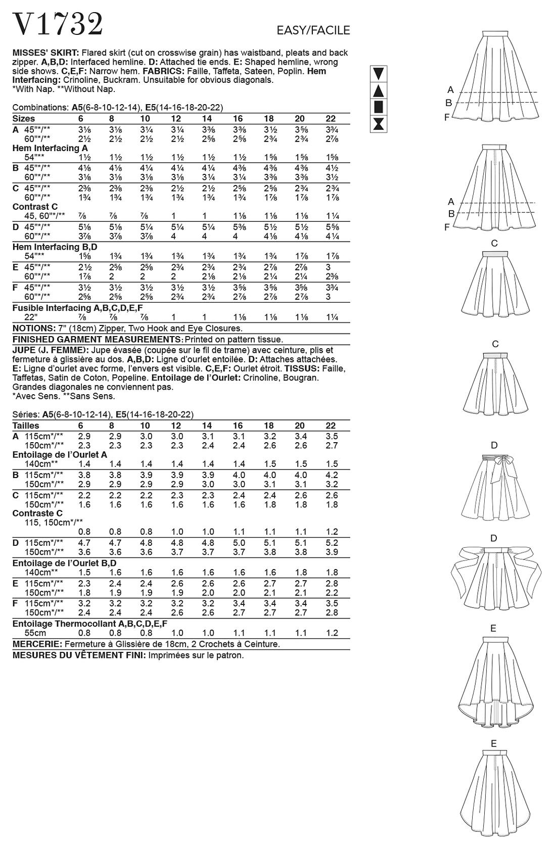 Vogue Patterns V1732A5 Misses Skirt/Pants, a5 (6-8-10-12-14), White