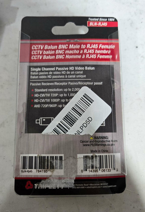 Triplett GEM BLN-RJ45 Analog CCTV Balun - BNC Male to RJ45 Female, Single