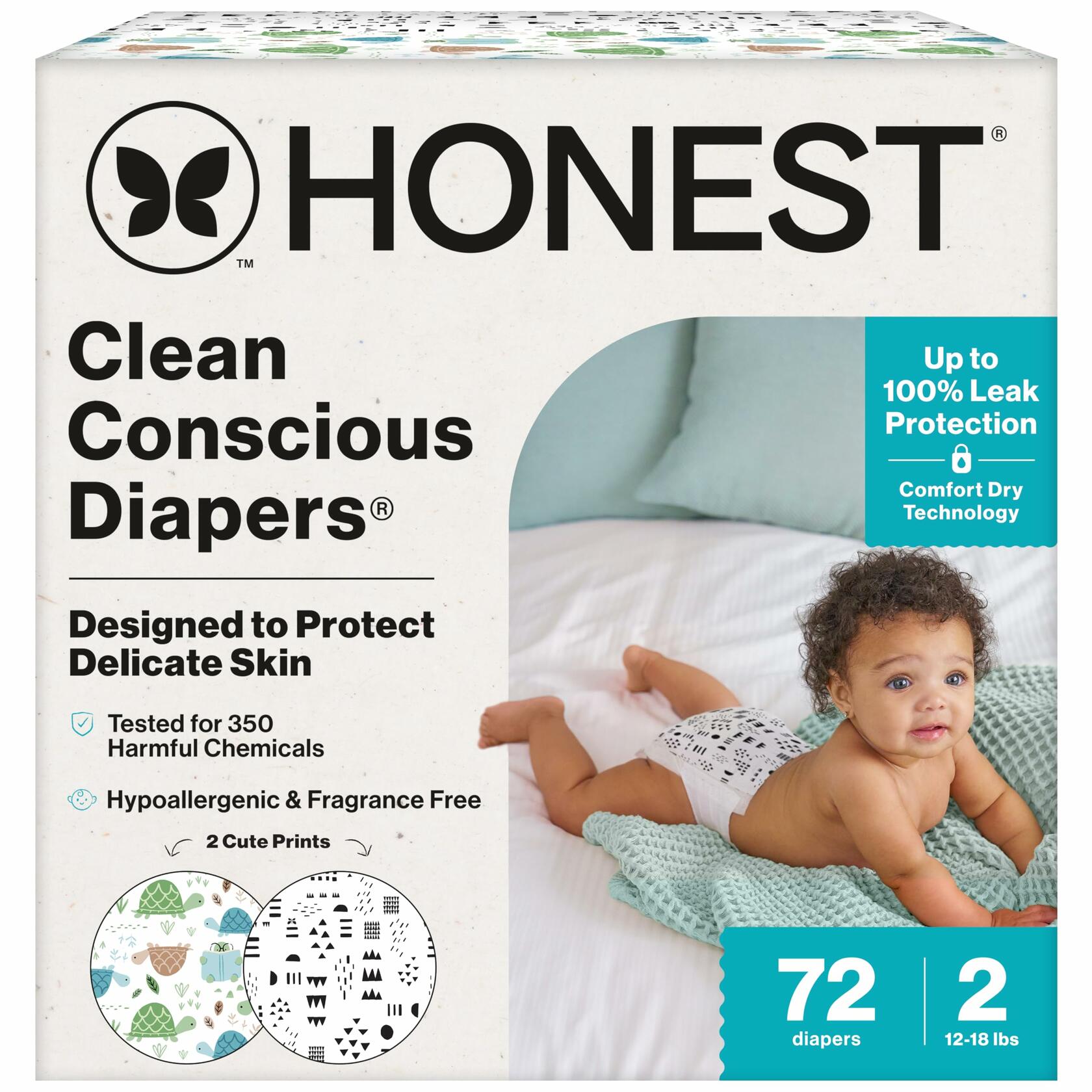 72 Count The Honest Company Comfort Dry Disposable Diapers for Sensitive Skin,