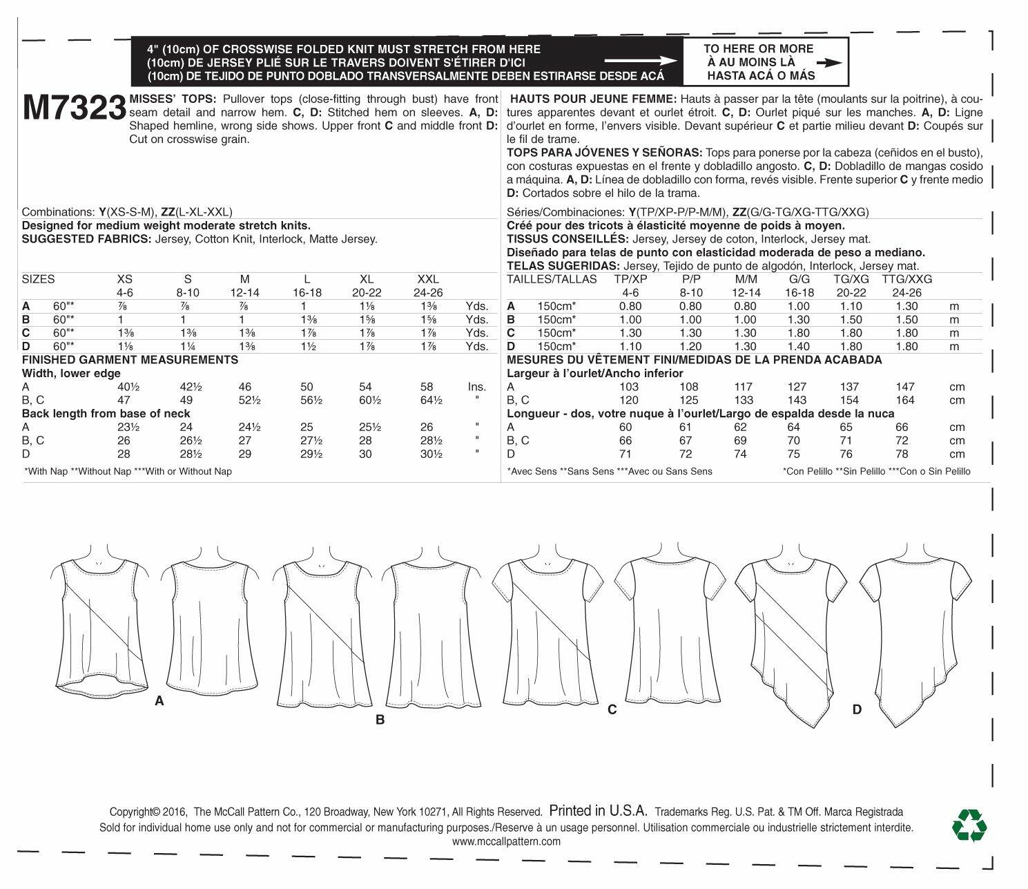 McCall's Patterns M7323 Misses' Asymmetrical Seam-Detail Tops, Y