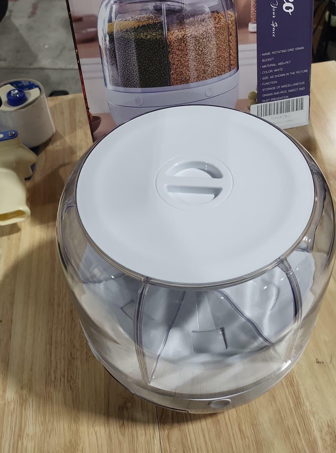 Wnnideo Rotating Grain Storage Bin 6 Grids Rice Container One-Click Output Large