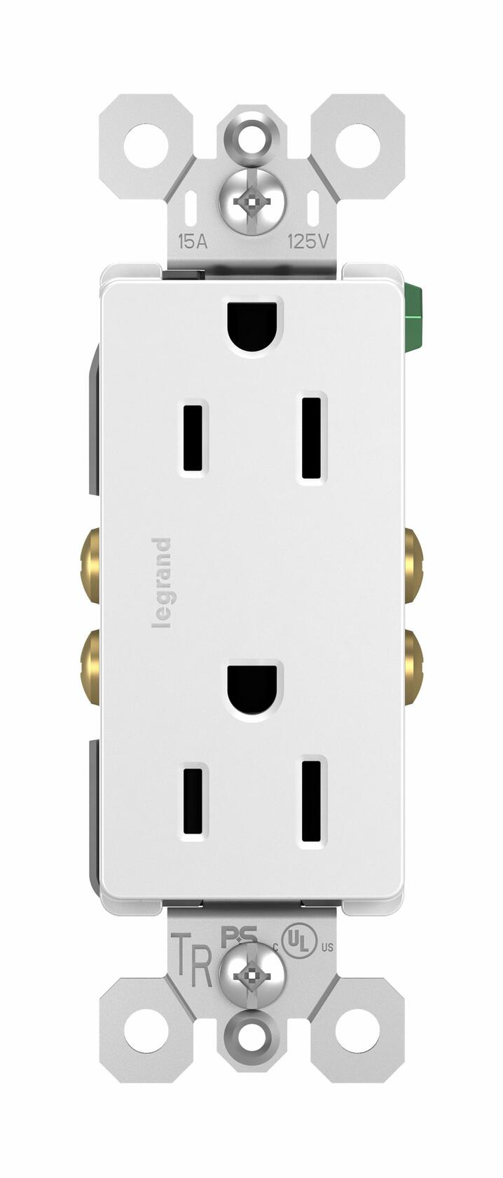 Legrand radiant 885TRWCC12 15 Amp Tamper Resistant Decorator Duplex Outlet, Side