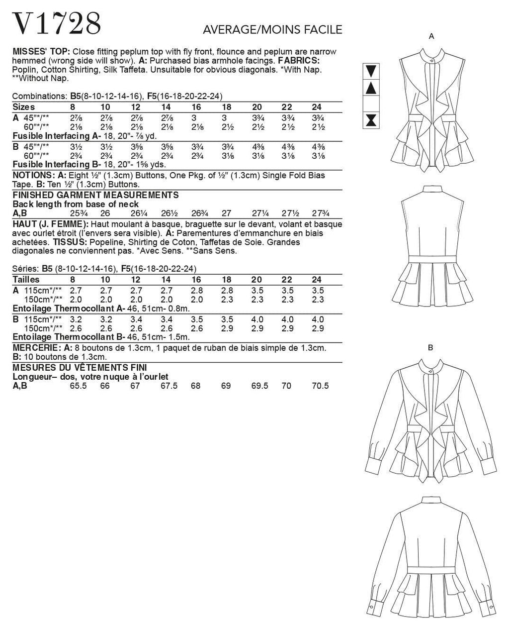 Vogue Patterns V1728F5 Misses TOP/Vest, F5 (16-18-20-22-24), White