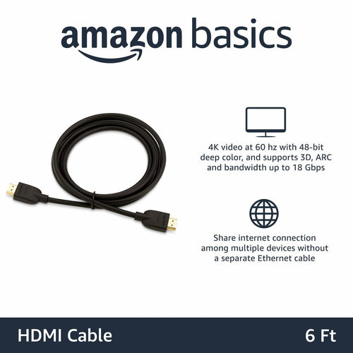 Amazon Basics HDMI Cable, 6ft, 4K@60Hz, High-Speed 4K HDMI 2.0 Cord (18Gbps),