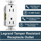 Legrand radiant 885TRWCC12 15 Amp Tamper Resistant Decorator Duplex Outlet, Side