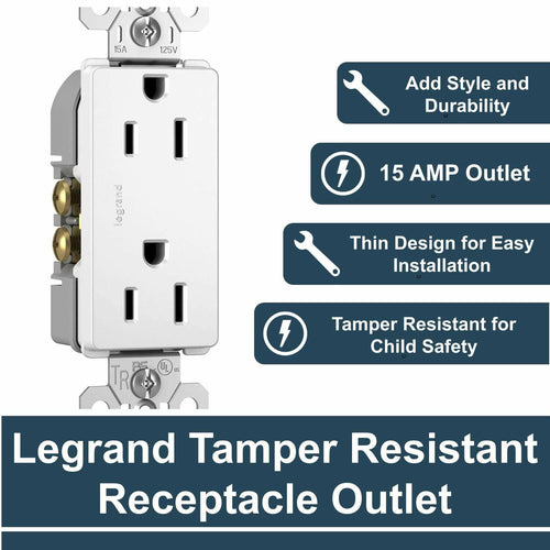 Legrand radiant 885TRWCC12 15 Amp Tamper Resistant Decorator Duplex Outlet, Side